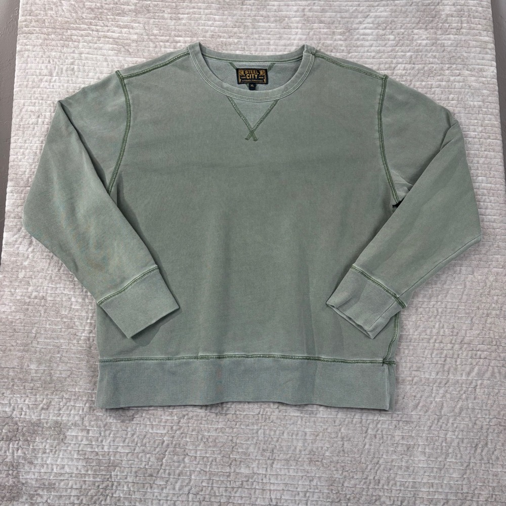 Steel City Pittsburgh Mens XL Crewneck Sweatshirt Faded Sage Green 100% Cotton